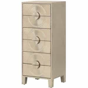 Loca Silver Embossed Metal 6 Drawer Tall Boy Chest of Drawers
