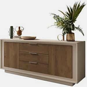 Luna Two  Doors, Three Central Drawers  Sideboard - Cashmere Taupe and Mercure Oak Finish
