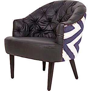 Captain Funky Black Leather Occasional Chair with Navy and White Zig-Zag