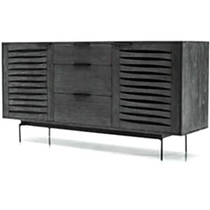Bronx Black Acacia Wood Modern Buffet Cabinet Sideboard 2 Doors 3 Drawers