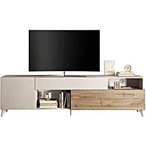 Marta TV Unit, Two Doors, One Drawer - Cashmere and Light Oak Finish