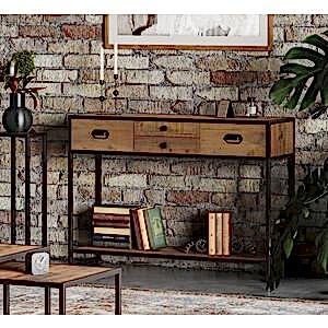 Ooki Reclaimed Wood & Black Steel Large Console Table 4 Drawers