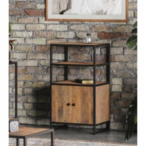 Ooki Reclaimed Wood & Black Steel Medium Shelving Unit & Cupboard