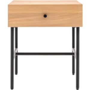 Forester Oak & Black Metal 1 Drawer Bedside Table