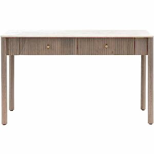 Marmo Ribbed Mango Wood Console Table 2 Drawers with White Marble Top