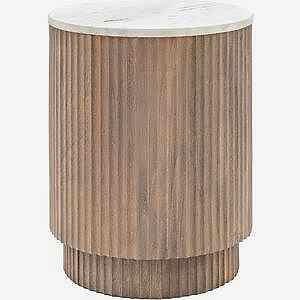 Marmo Ribbed Mango Wood Side Table with White Marble Top
