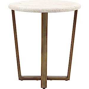 Moderna Travertine Effect & Brass Round Side Table