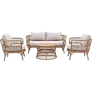 Agadir Outdoor Natural Rattan Lounge Set - 2 Seater Sofa + 2 Chairs + Table