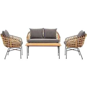 Barbuda Garden Rattan Lounge Set - 2 Seater Sofa + 2 Chairs + Table