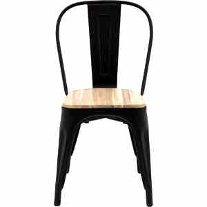 Set of 2 x Ponza Outdoor Urban Dining Chair in Wood and Black Metal Legs