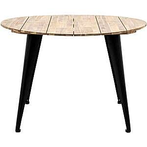 Ponza Outdoor Urban Round Dining Table in Wood and Black Metal Legs