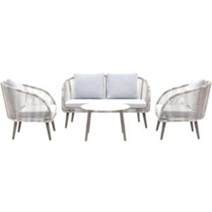Velino Outdoor Natural Rattan Lounge Set with 2 Seater Sofa + 2 Chairs + Table