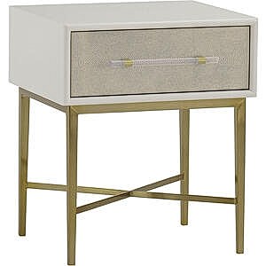Alice Elegant Faux Shagreen Bedside Table with Single Drawer & Antique Brass Legs