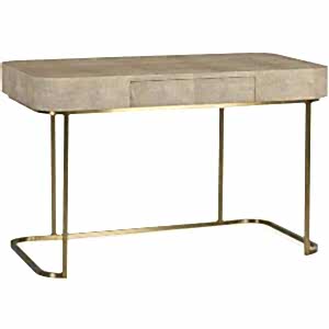 Jacques Faux Shagreen Taupe Desk with Satin Brass Frame & 1 Drawer
