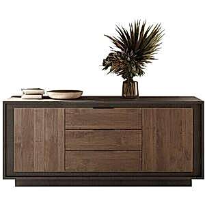 Luna Two Doors, Three Central Drawers Sideboard - Lava and Mercure Oak Finish