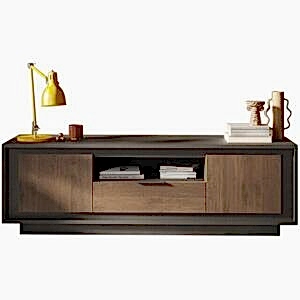 Luna Two Door, One Drawer TV Stand - Lava and Mercure Oak Finish