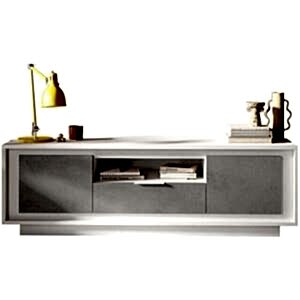 Luna Two Door, One Drawer TV Stand - Matt White and Cement Grey Finish