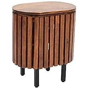 Slatted Dark Mango Wood 1 Door Bedside Table Vintage-Style