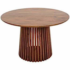 Slatted Dark Mango Wood Round Dining Table Vintage-Style
