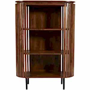 Slatted Dark Mango Wood Bookcase Vintage-Style