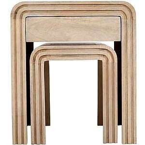 Hudson Carved Solid Mango Wood Nest of 2 Tables with Drawer 