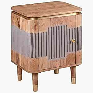 Wilton Rustic Acacia Solid Wood 1 Door Bedside Table with Grey Detail