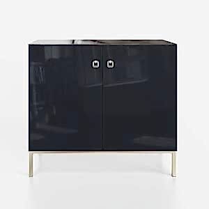 Frank Olsen LYRA 2 Door Tall Sideboard in Midnight Onyx Off-Black with LED Mood Lighting
