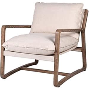 Mid-Century Cream Linen & Wooden Armchair
