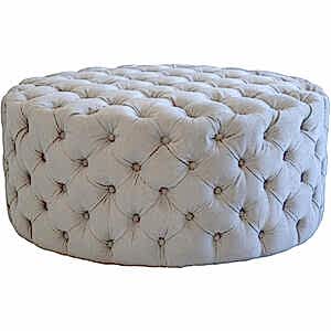 Rondo Round Buttoned Velvet Ottoman in Natural Putty Colour