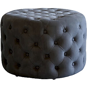 Forte Small Round Buttoned Velvet Ottoman in Putty Colour 