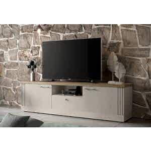 Capri TV Stand, Two Door, One Drawer- Ivory & Natural Oak Finish