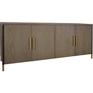 Jeanne 4 Door Oak & Iron Sideboard with Modern Brass Accents 