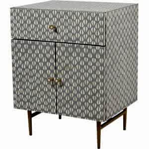 Arizona Bone Inlay 2 Door Bedside Table in Grey & White Pattern