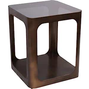 Alton Square Iron & Glass Geometric Side Table in Dark Gold Finish