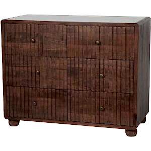 Carmel Dark Wood 6 Ridged Drawer Chest with White Marble Top