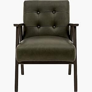 Blackhall Mid-Century Buttoned Armchair in Brown or Green Leather