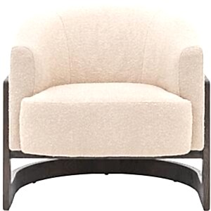 Cercola Curved Armchair in Cream Textured Fabric & Dark Wood