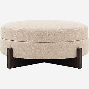 Cercola Circular Storage Footstool in Cream Textured Fabric & Dark Wood