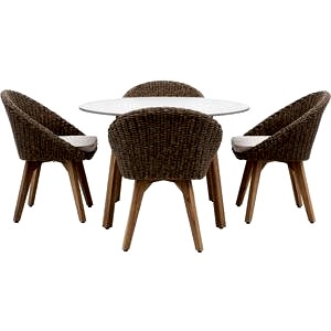 Avena Garden 4 Seater Round Dining Set in Natural Wicker - 4 Armchairs & Table