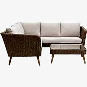 Avena Outdoor Natural Wicker Corner Lounge Set - 2 x Sofas & Coffee Table
