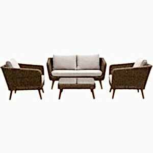 Avena Outdoor Natural Wicker Lounge Set - Sofa, 2 x Armchairs & Coffee Table