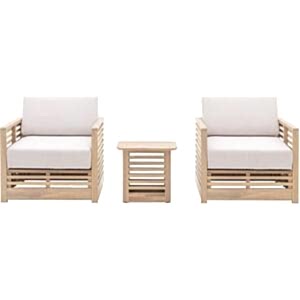 Marotta 3 Piece Garden Lounge Set in Acacia Wood with Cushions - 2 Armchairs & 1 Table