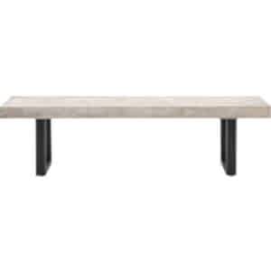Taranto Outdoor Greyed Wood Dining Bench with Black Metal Legs