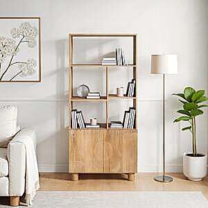 Austin Solid Mango Wood Storage Bookcase with 2 Cupboards