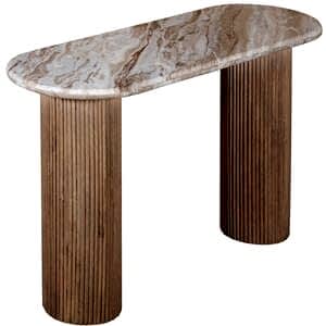 Ashford Natural Marble & Wood Pedestal Console Table by Indian Hub
