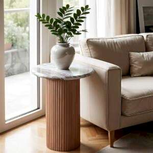 Ashford Mango Wood & Natural Marble Pedestal Side Table